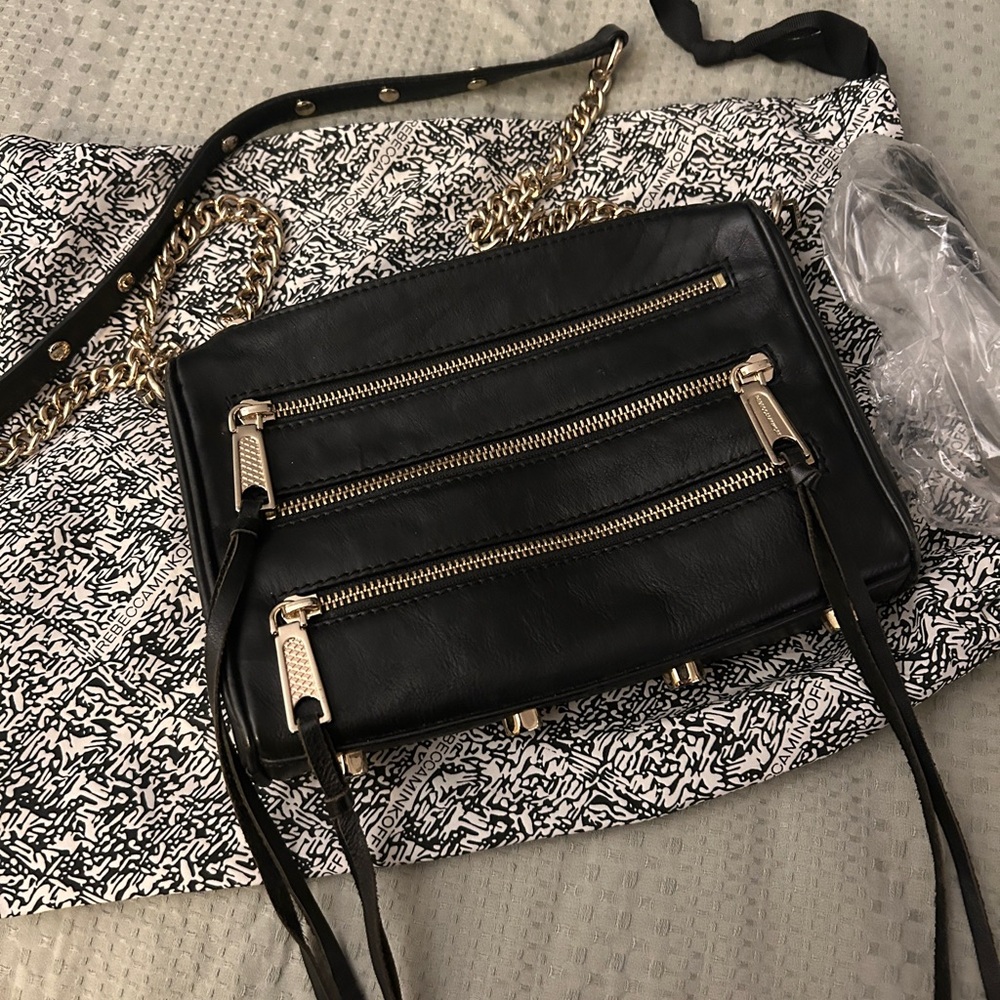Rebecca Minkoff Black Crossbody Bag with Gold Zippers